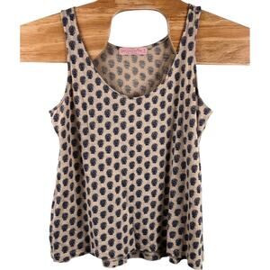 Ann Taylor Loft Sunwashed Polka Dot Scoopneck Tank Top Cotton Tan Women's Medium